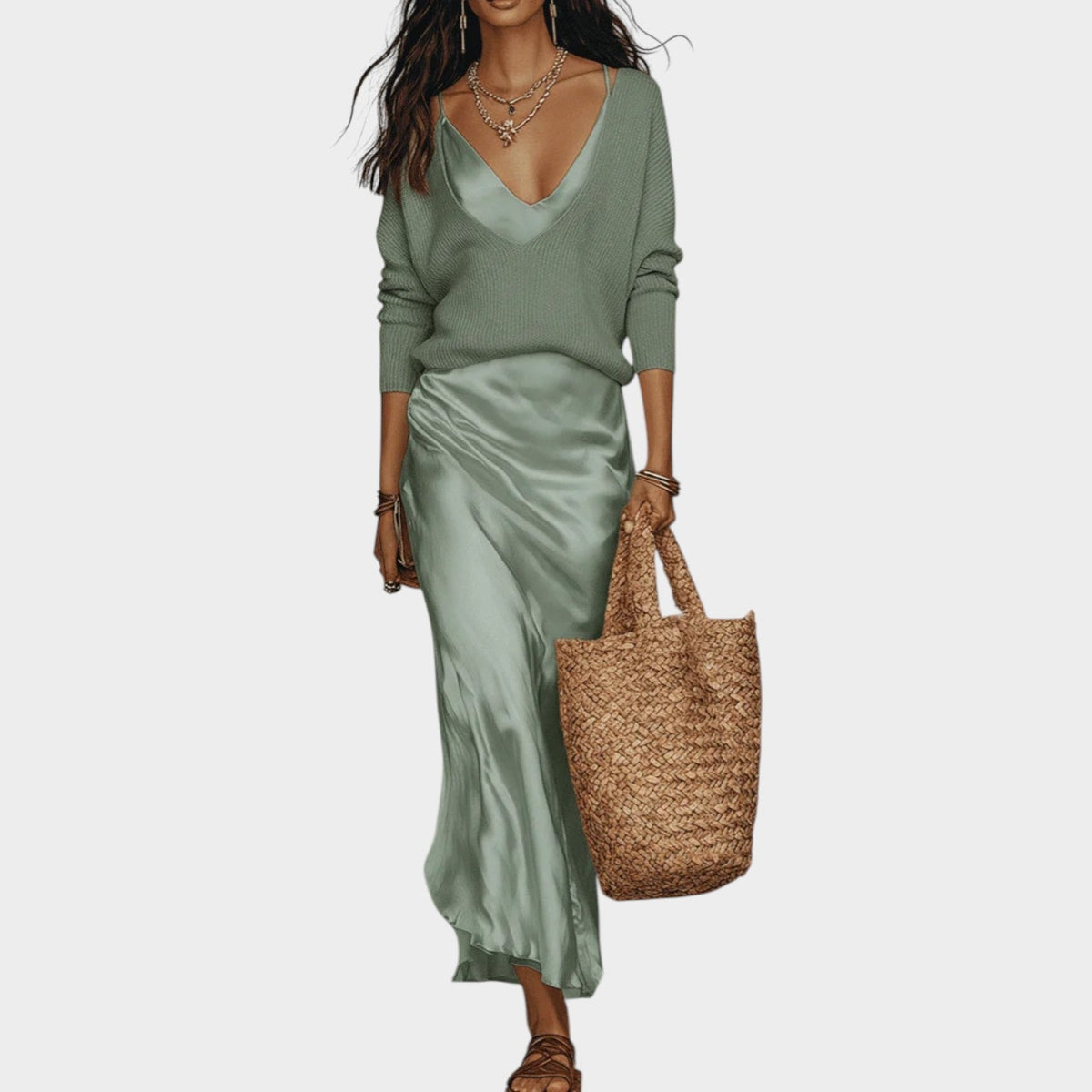 Women's Knit Satin Two Piece Matching Set