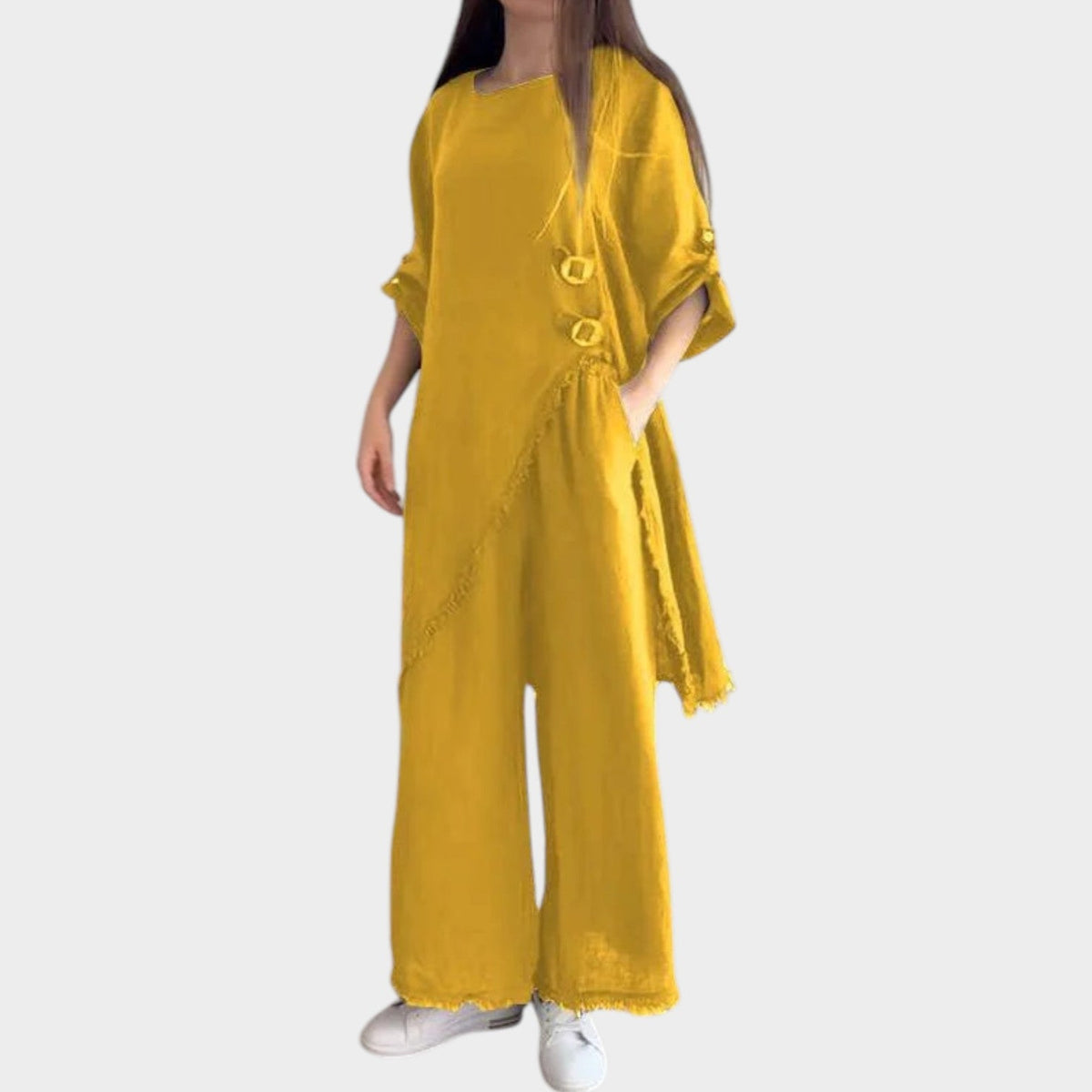 Women's Asymmetric Linen Two-Piece Set