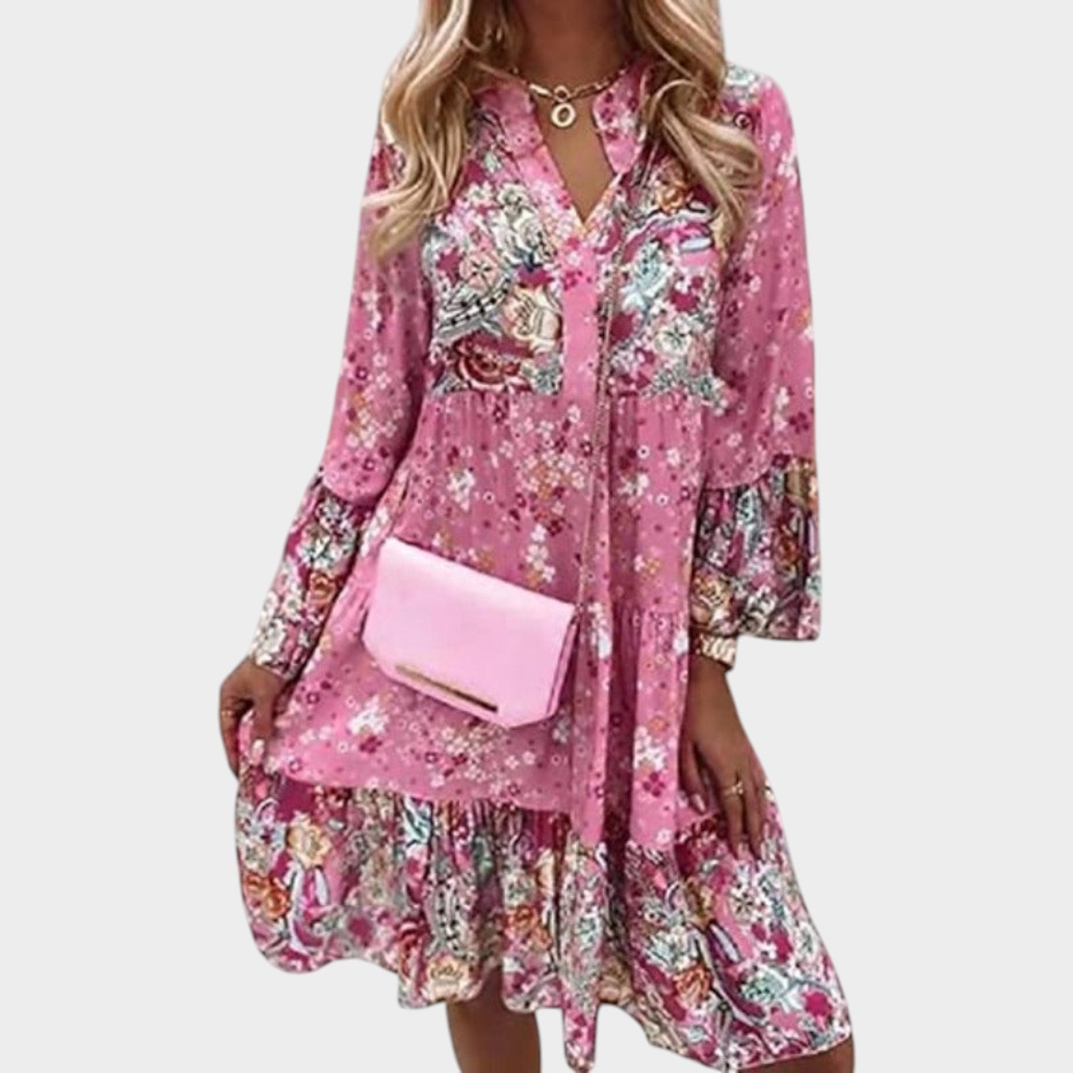 Long Sleeve Floral Boho Mini Summer Dress