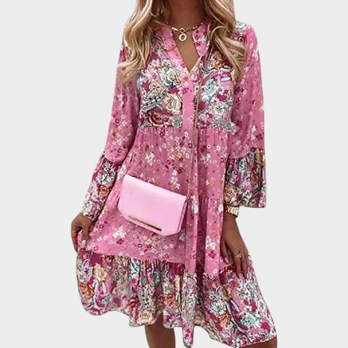 Long Sleeve Floral Boho Mini Summer Dress