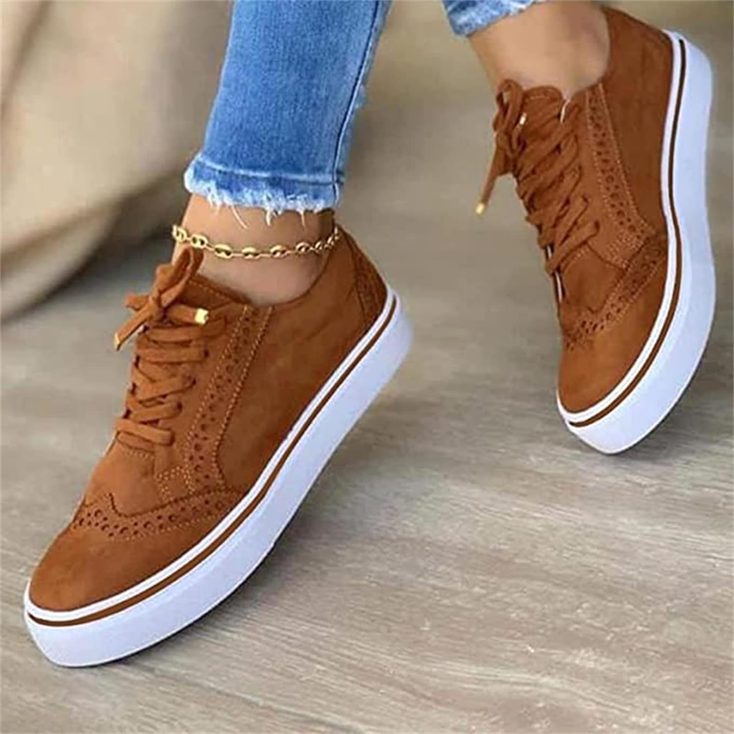 Harper | Women's Lace-Up Platform Sneakers with Brogue Accents