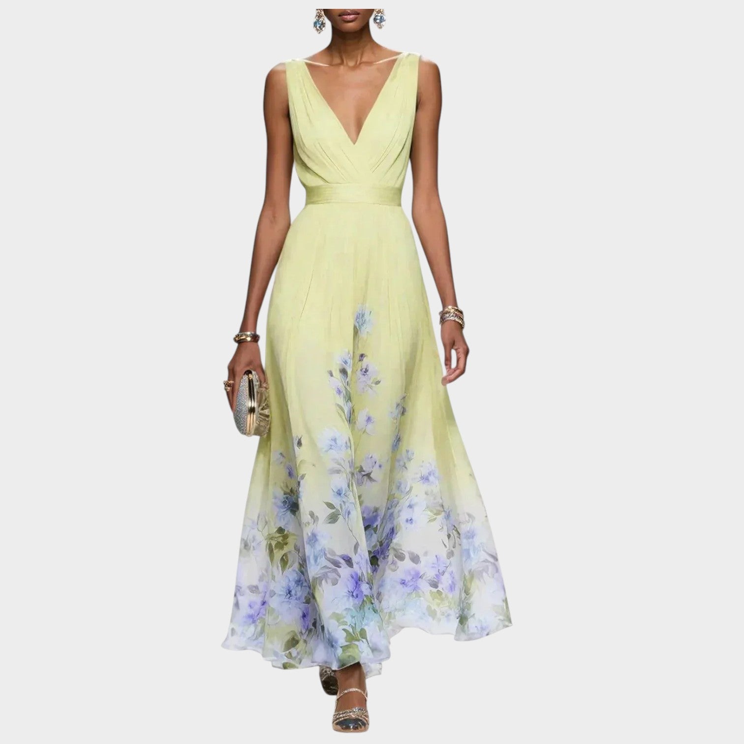 V Neck Floral Wedding Guest Maxi Dress