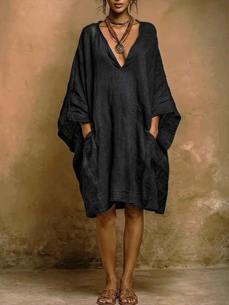 Oversized V-Neck Tunic Dress