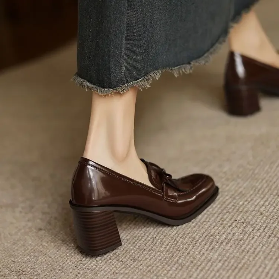 Vivienne | Women's Block Heel Tassel Loafers with Round Toe