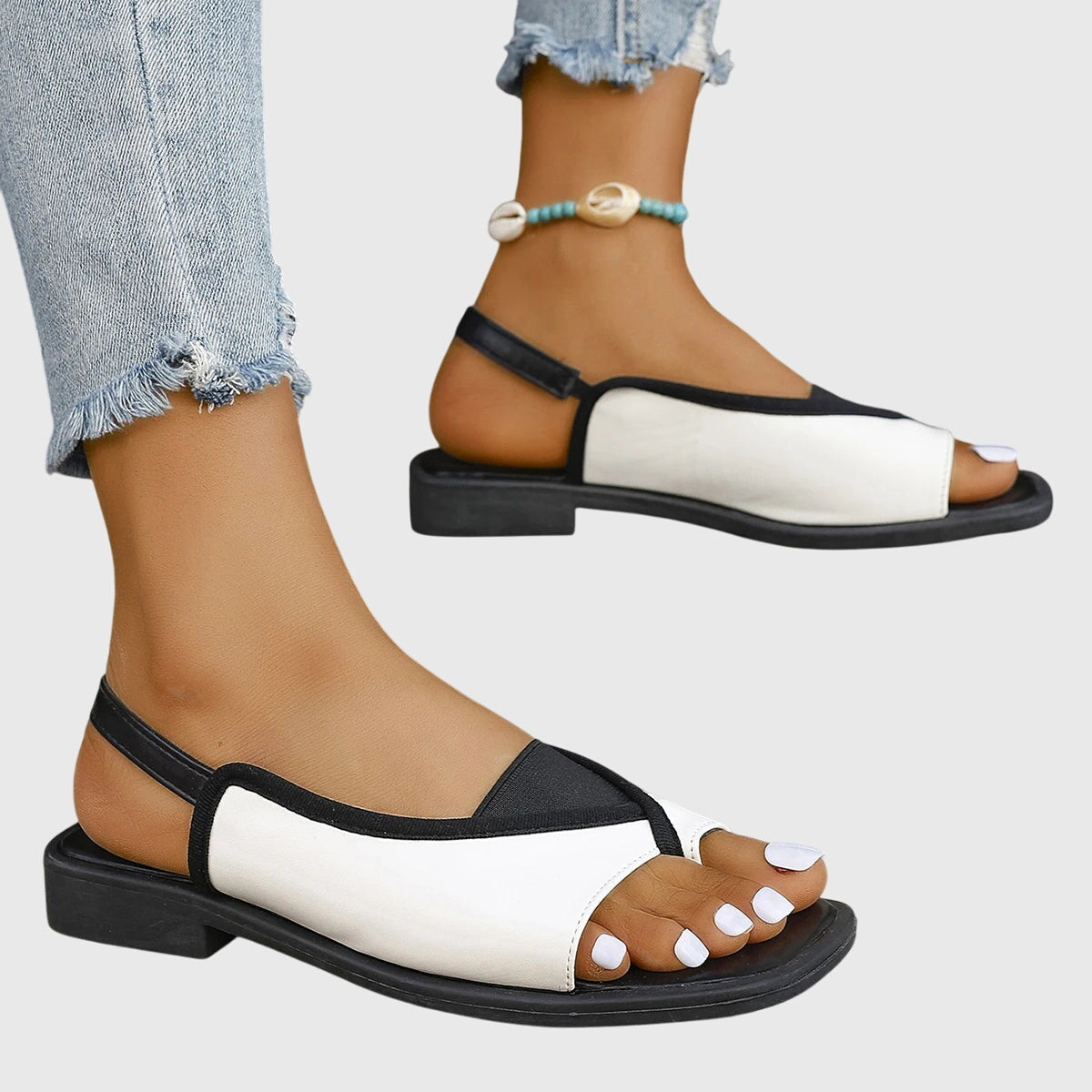 Zara | Women's Colorblock Square Toe Slip-On Flat Sandals