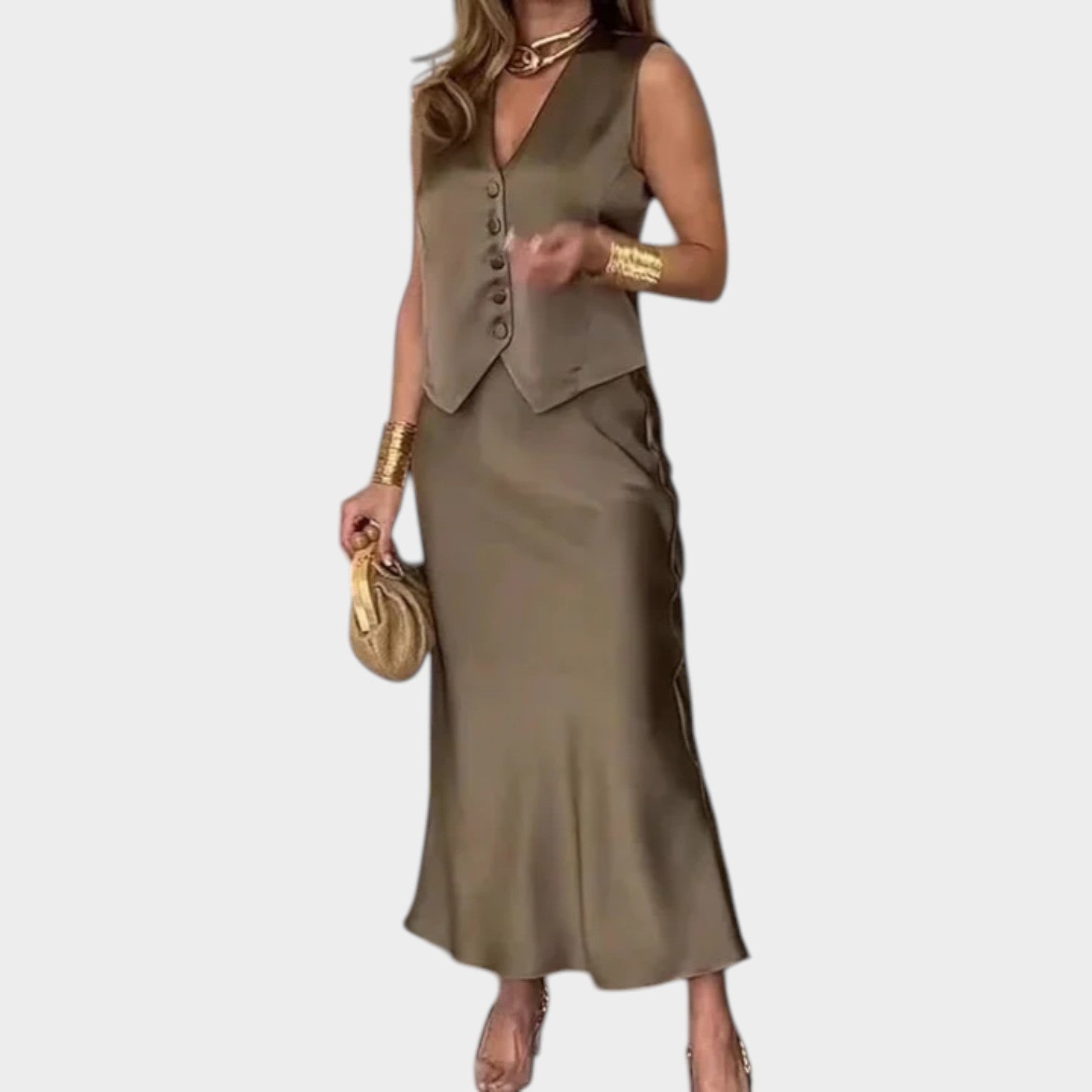 Satin Vest and Skirt Two Piece Set