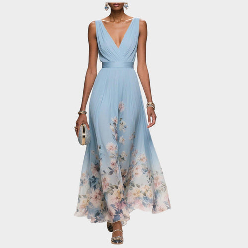 V Neck Floral Wedding Guest Maxi Dress