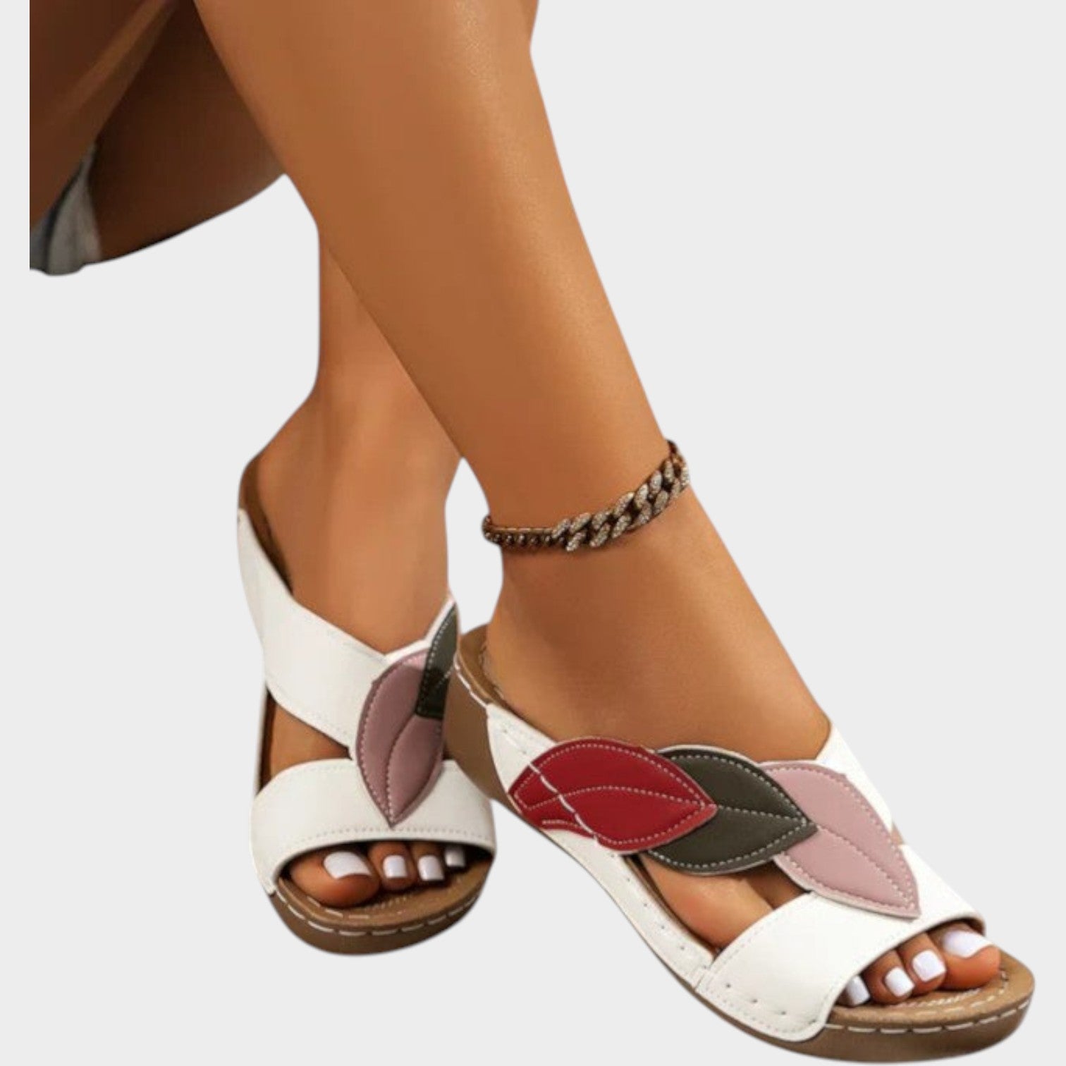 Leaf Detail Comfort Wedge Sandals