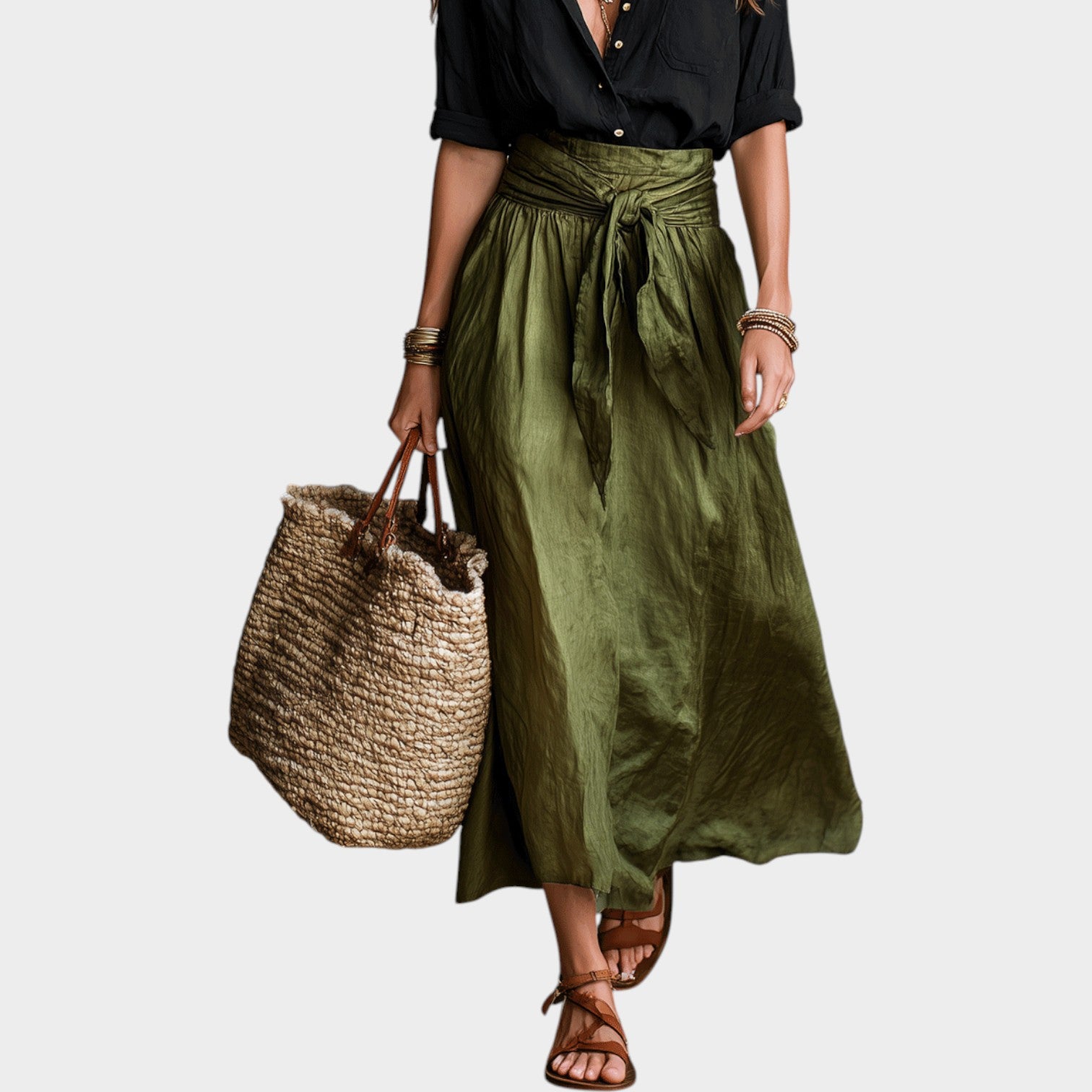 Linen Boho Two Piece Set Button Shirt & Maxi Skirt