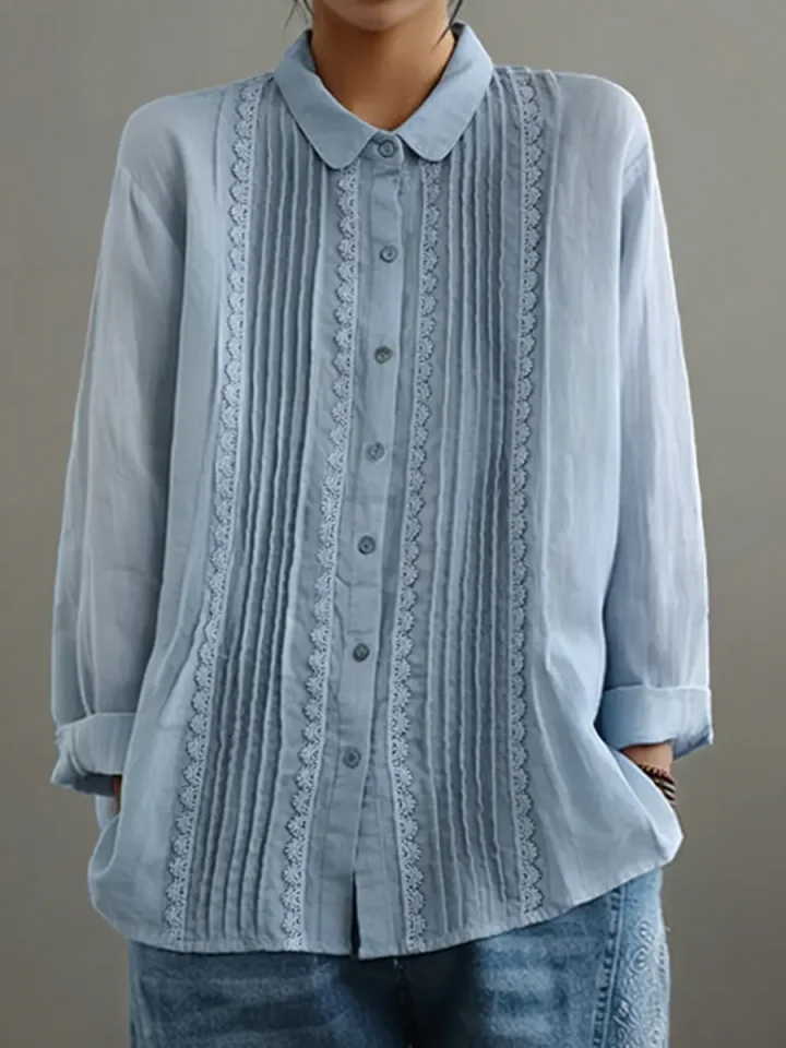 Claire | Women's Long Sleeve Blouse with Lace Trim and Button-Up Design