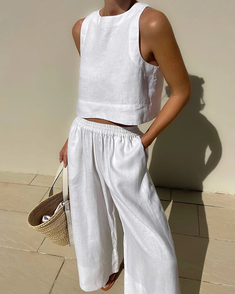 Salina | Women's Two-Piece Crop Top and Wide-Leg Pants Set