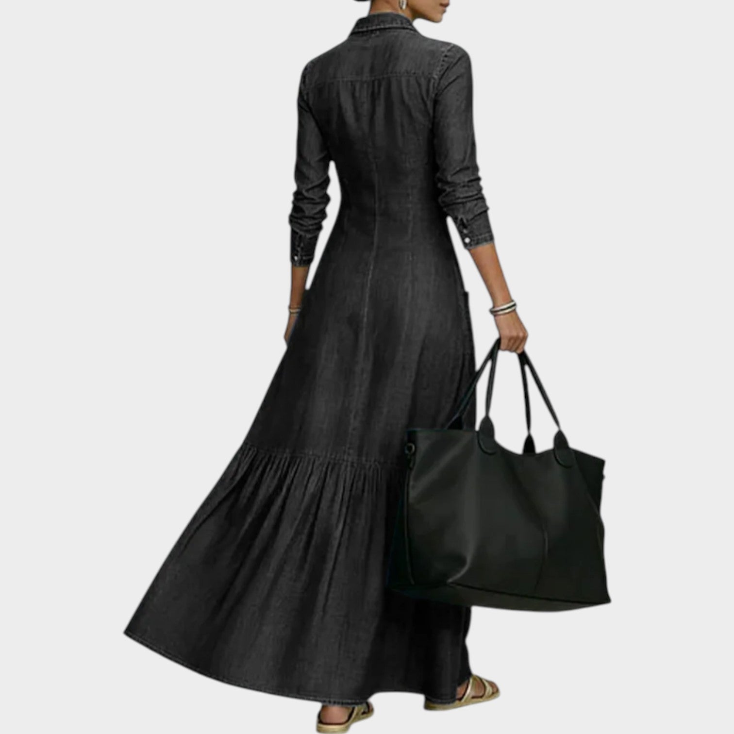 Flattering Button-Front Denim Maxi Dress