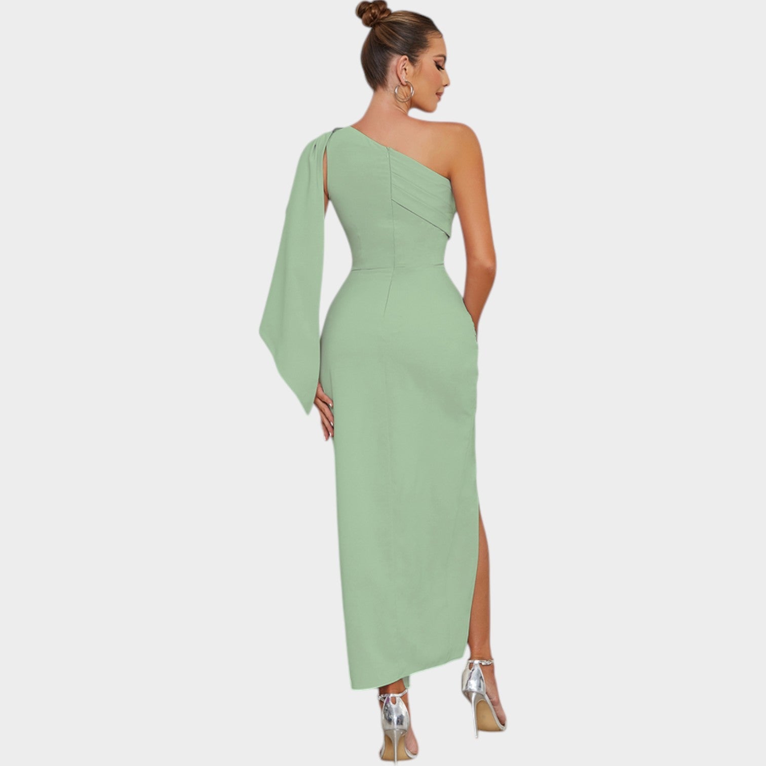 Draped One Shoulder Midi Wedding Guest Dress