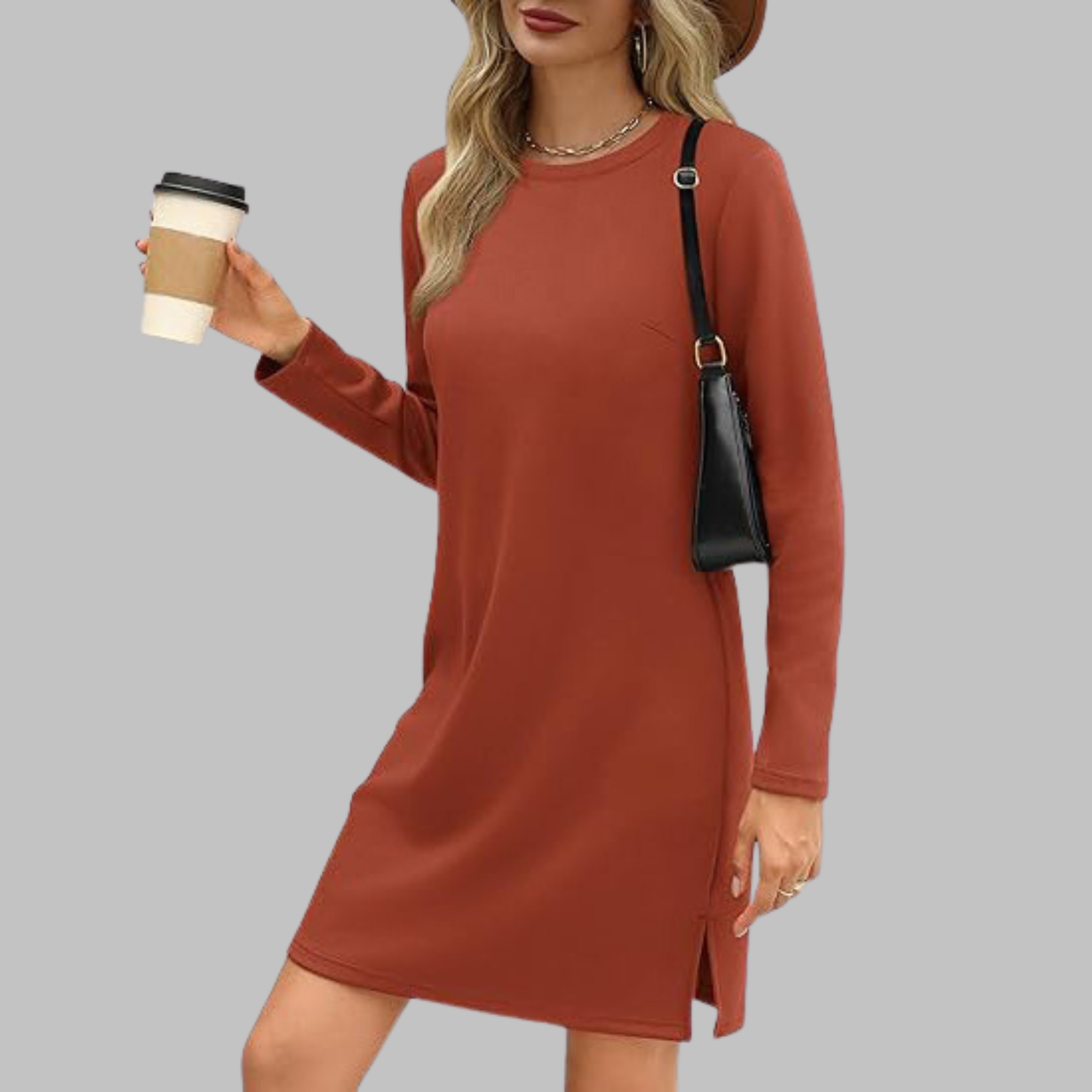 Alayah™ | Cozy Long Sleeve Round Neck Dress