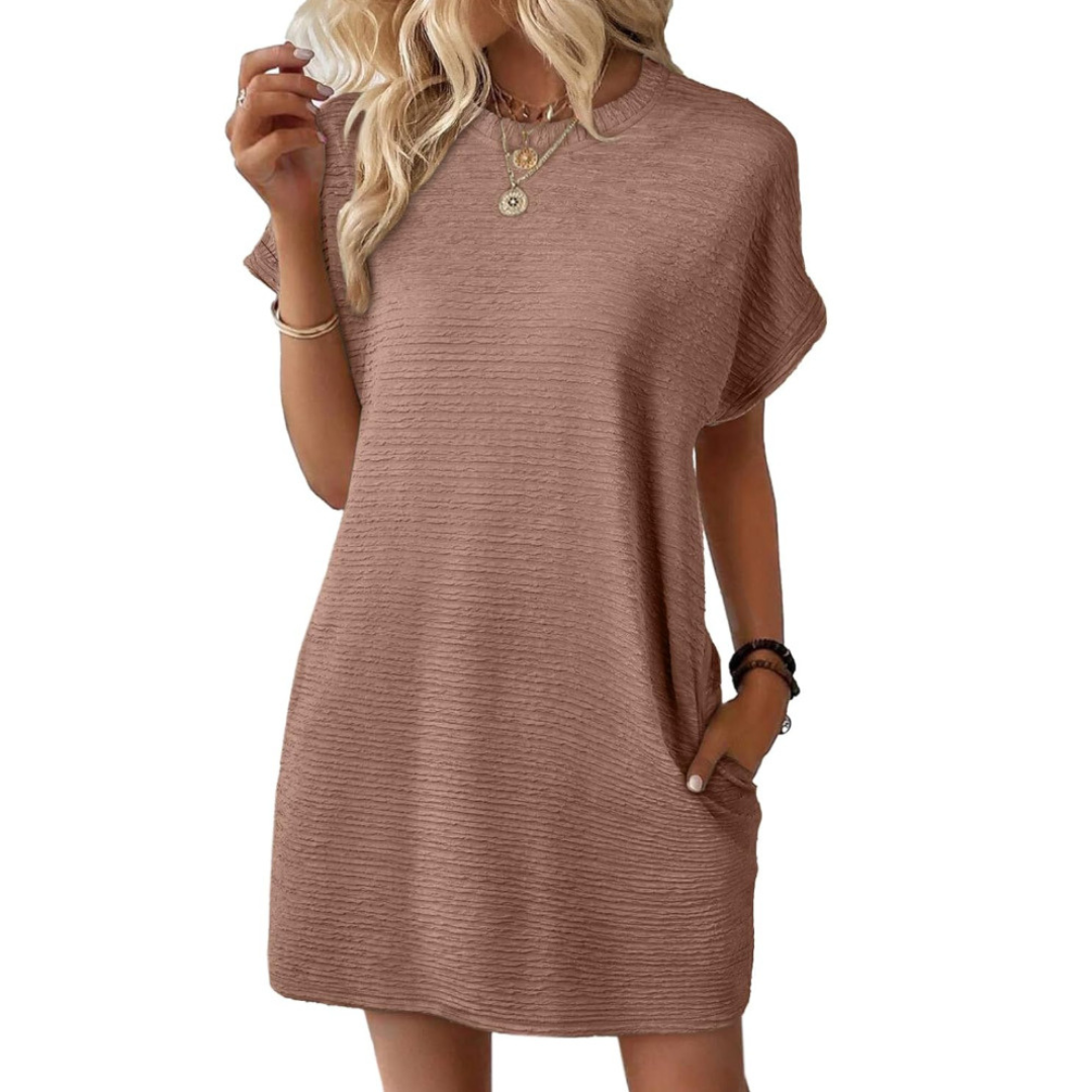 Vivid Women's Short Sleeve Crew Neck Mini Dress