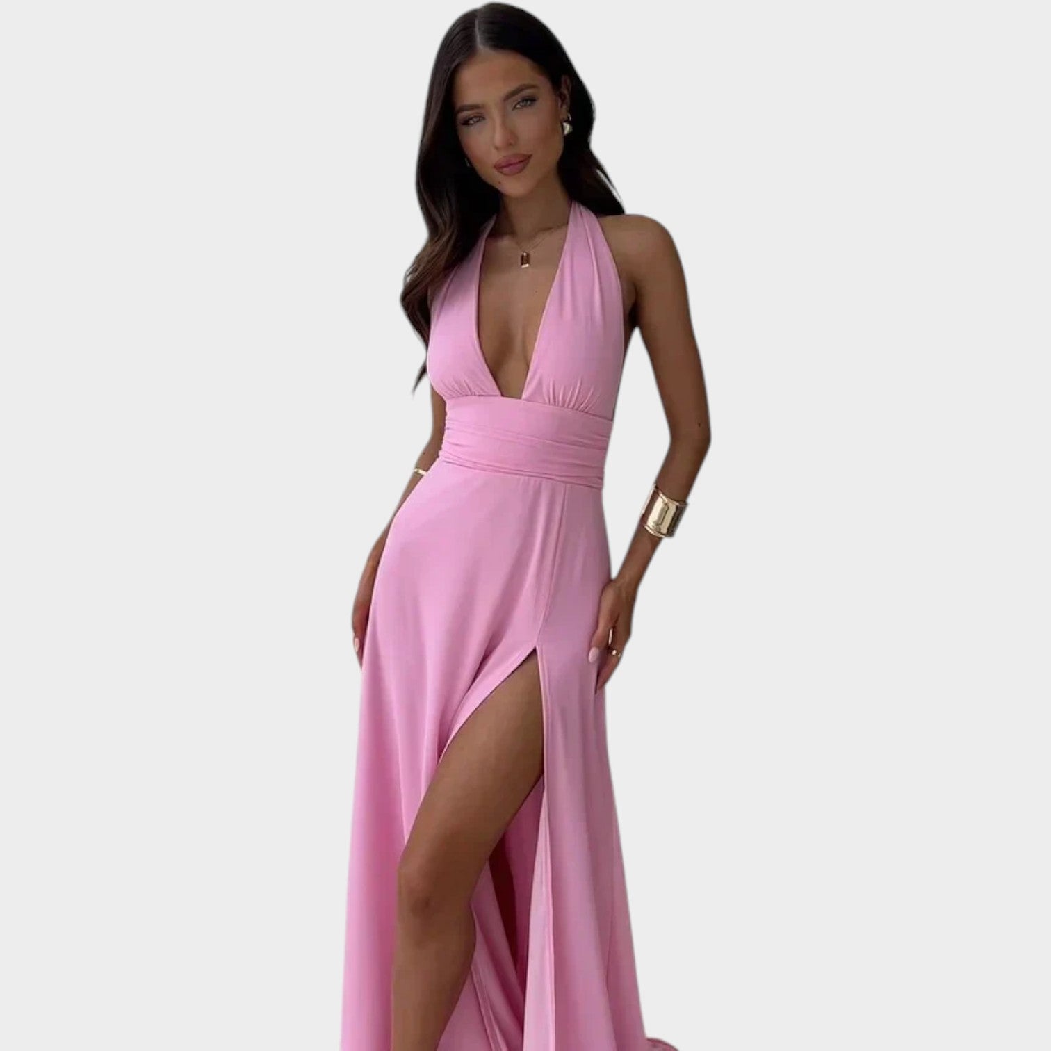Halter Neck Formal High Split Maxi Dress