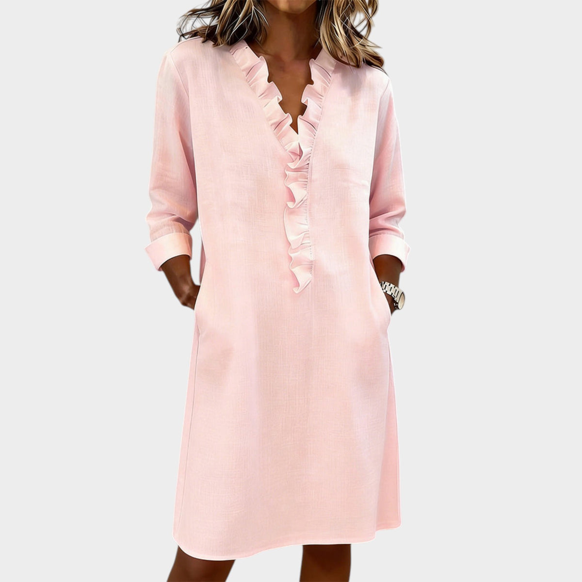 Women’s Ruffle Midi Dress with Long Sleeves