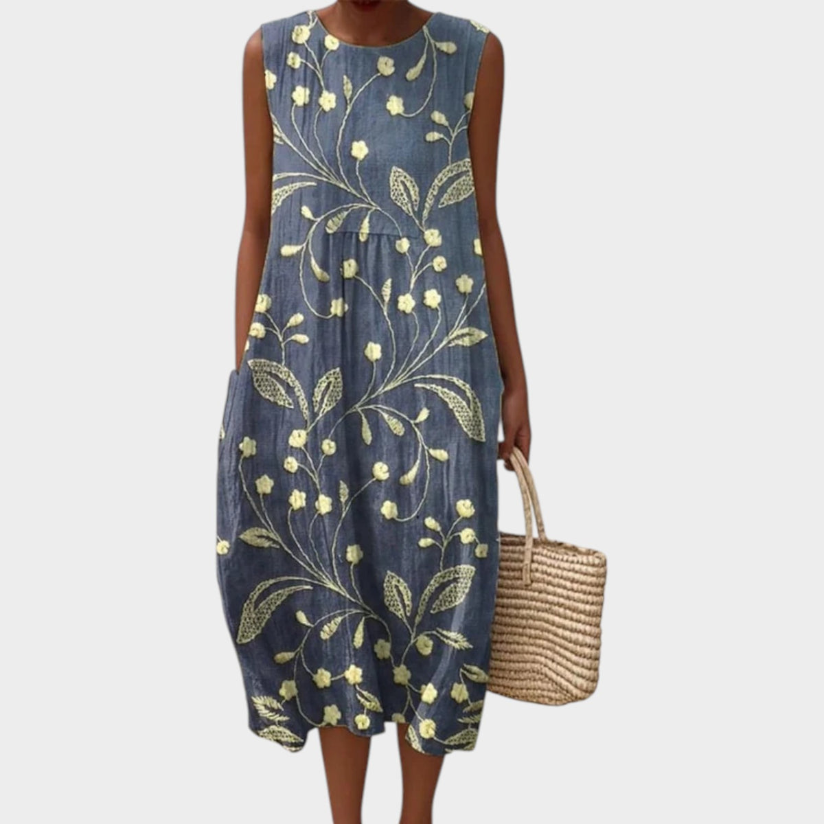 Women’s Midi Floral Dress Sleeveless Loose Fit Polyester