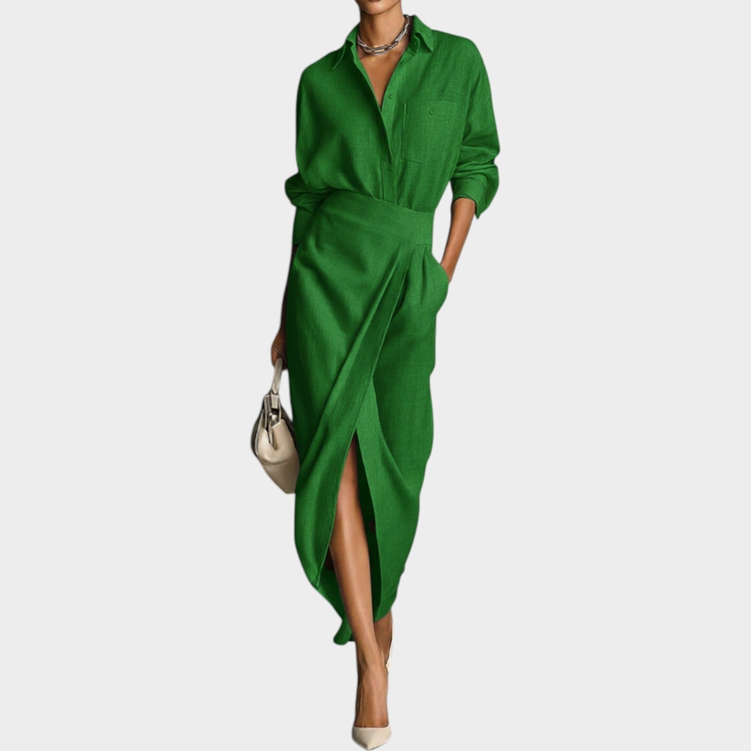 Tailored Wrap Midi Shirt Dress