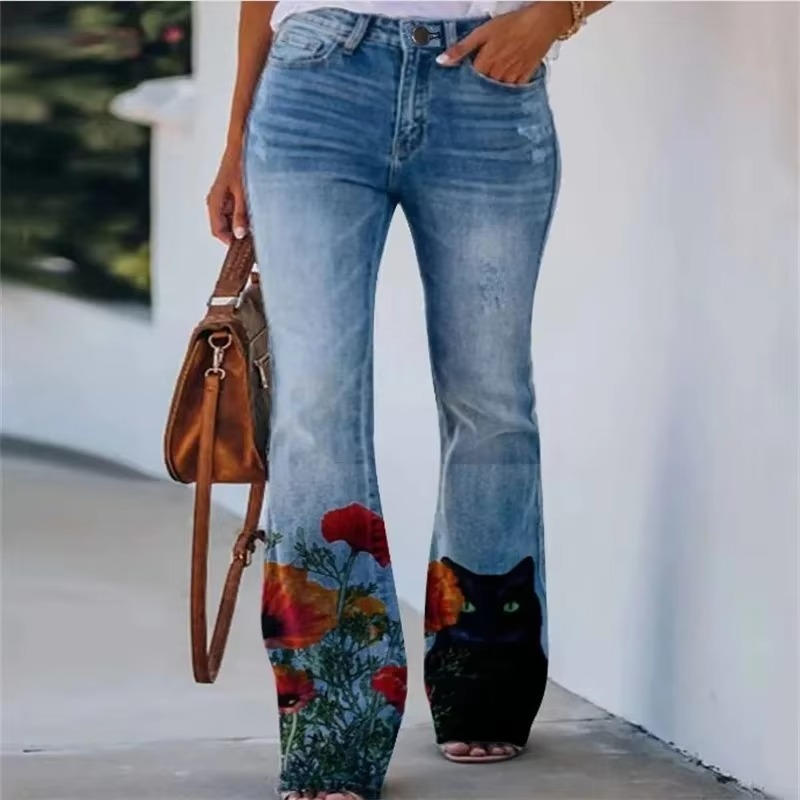 Meadow | Women's High-Waisted Floral Flare Jeans