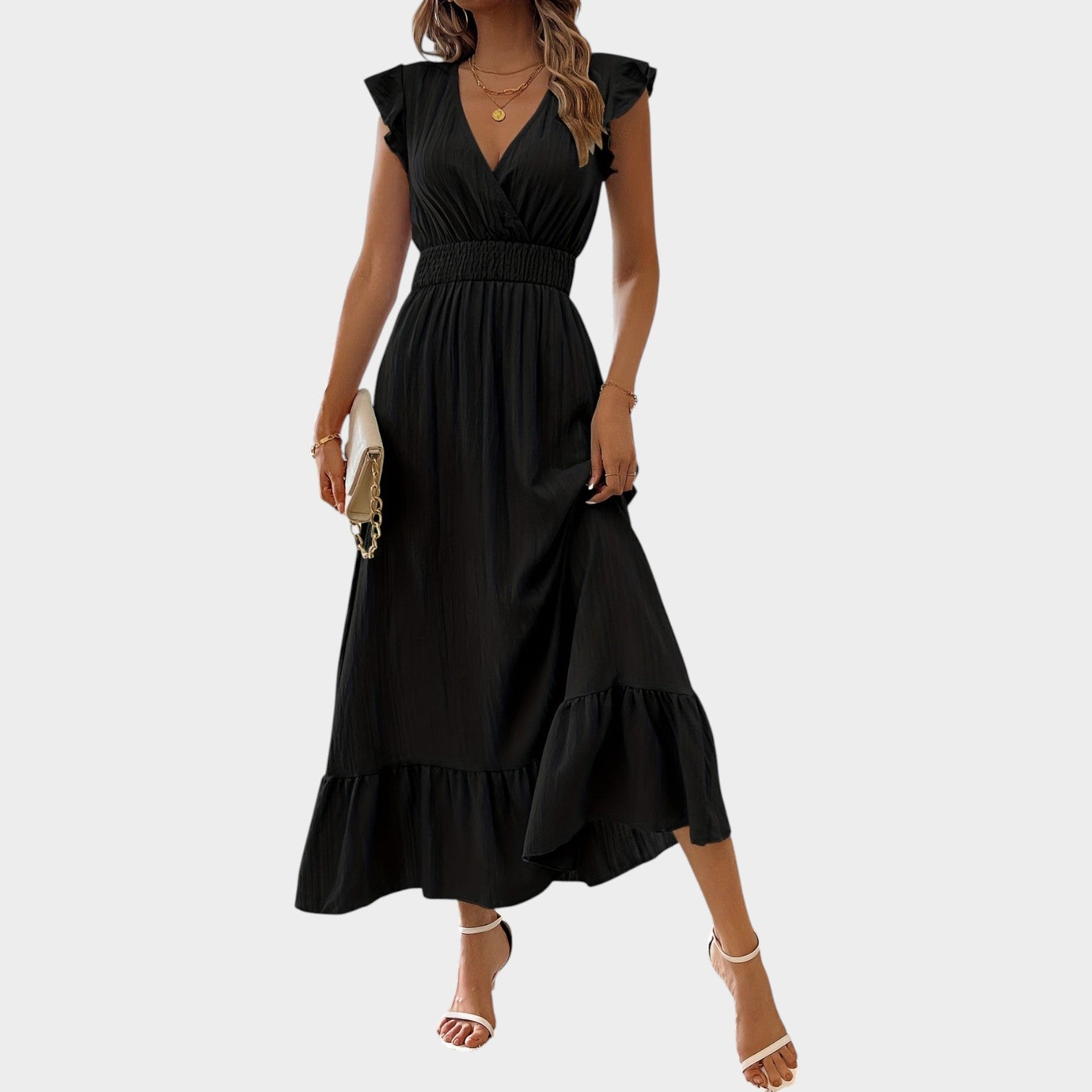 Cocktail Ruffle Wrap Maxi Dress