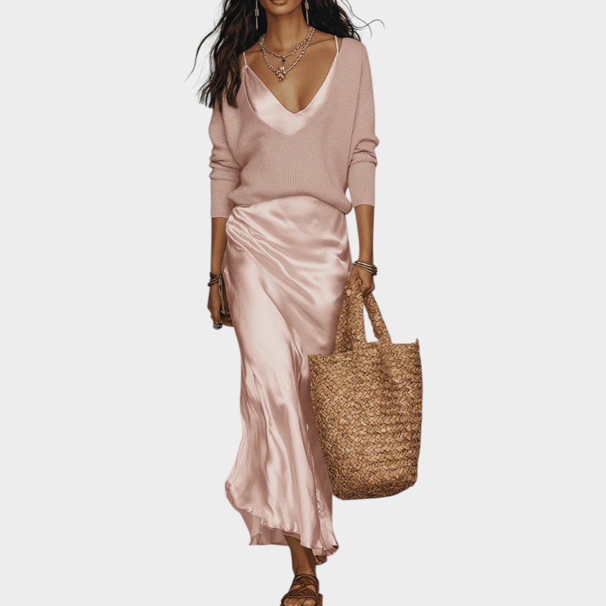 Women's Knit Satin Two Piece Matching Set