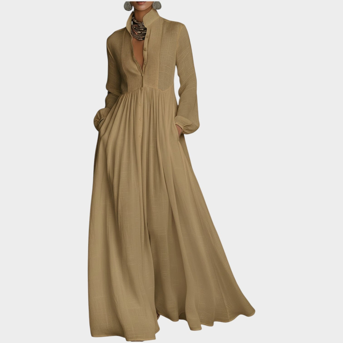 Women's Maxi Shirt Dress Elegant Button-Front