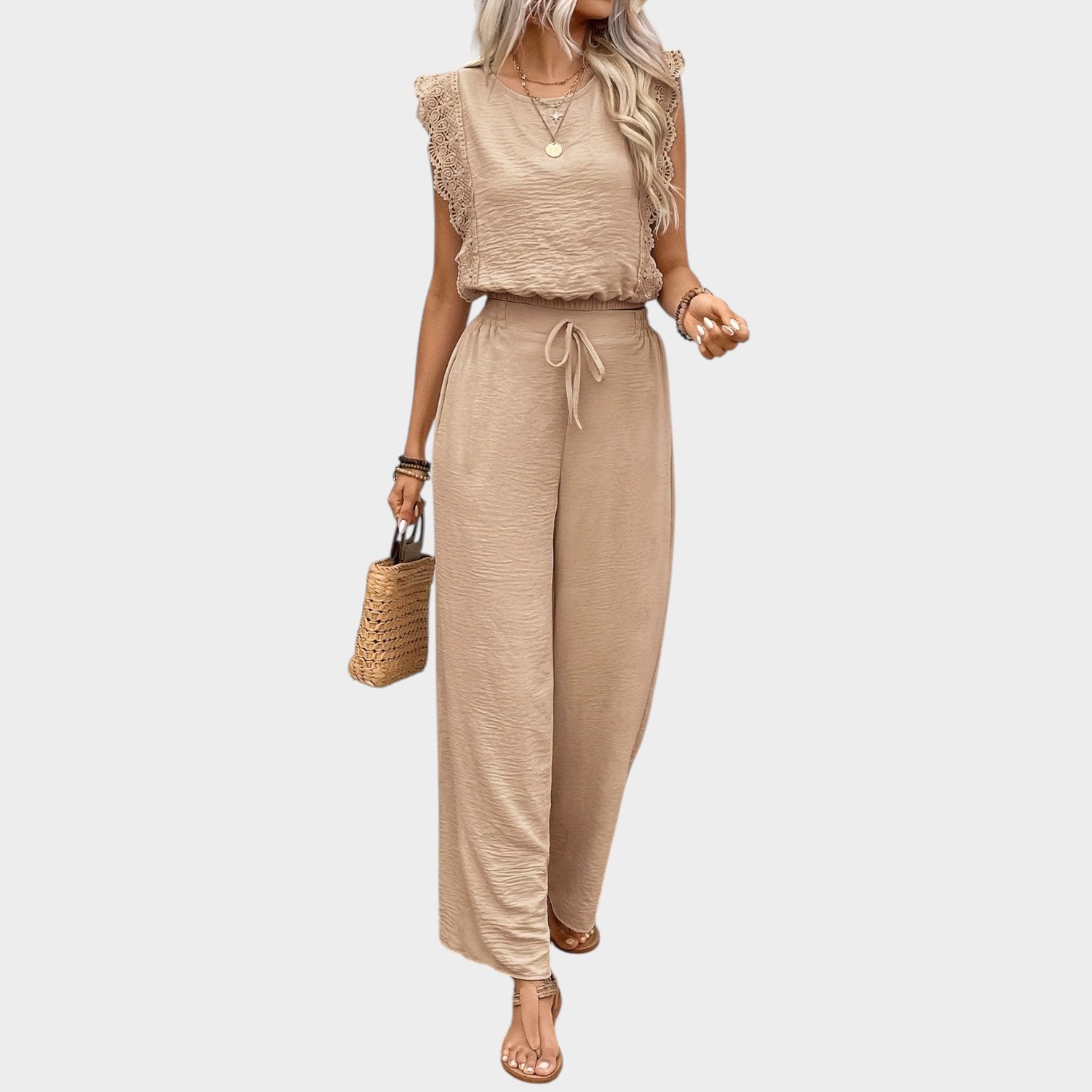 Ruffle Wide Leg Pants Set