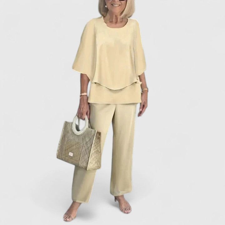 Fern | Women's Floral Print Casual Top & Wide-Leg Pants Ensemble