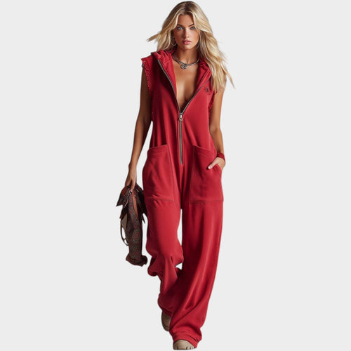 Women's Sleeveless Hooded Zip-Up Jumpsuit