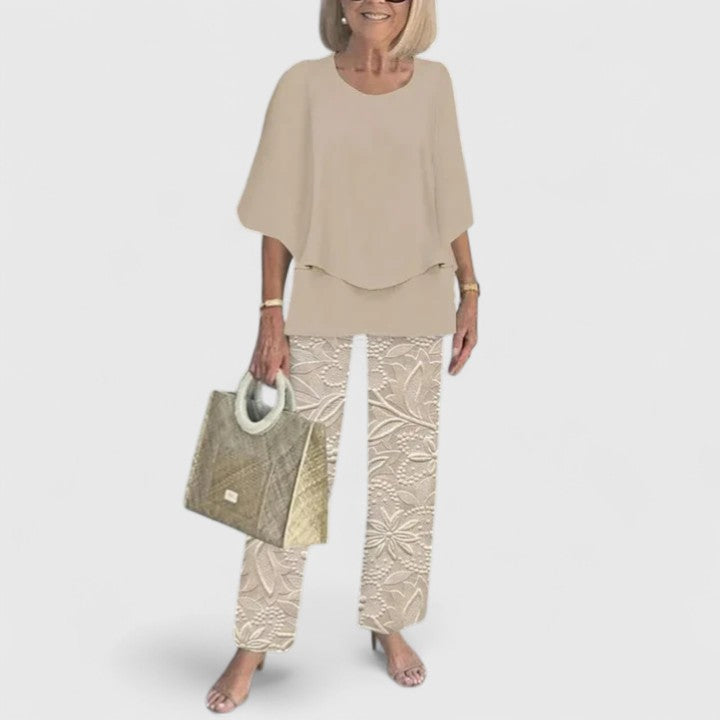 Fern | Women's Floral Print Casual Top and Wide-Leg Pants Ensemble