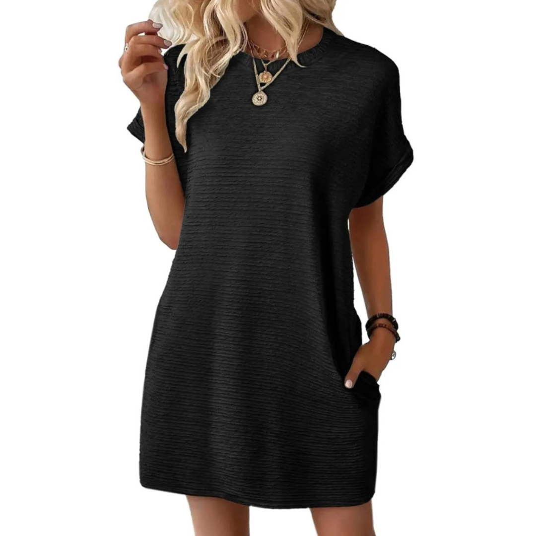 Vivid Women's Short Sleeve Crew Neck Mini Dress
