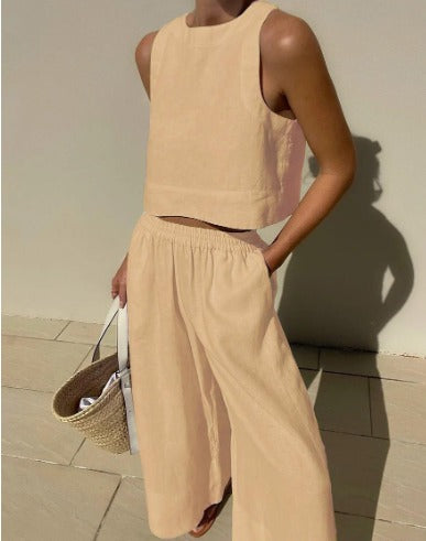 Salina | Women's Two-Piece Crop Top and Wide-Leg Pants Set