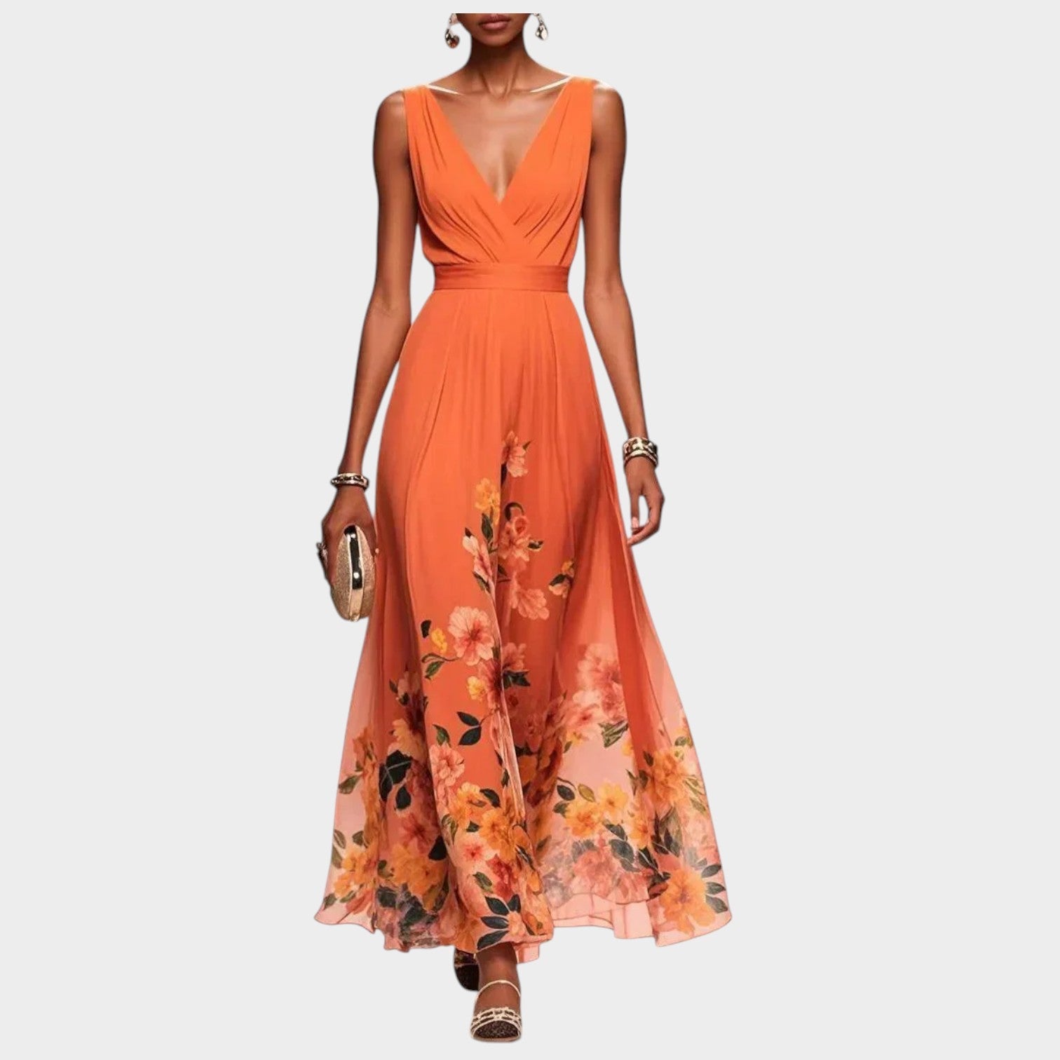 V Neck Floral Wedding Guest Maxi Dress