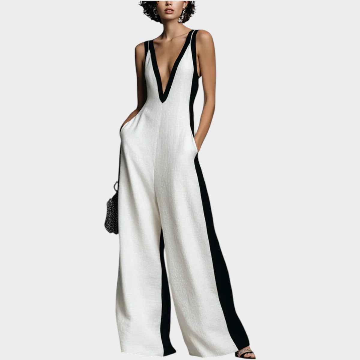 Women's Jumpsuit Linen Deep V-Neck Sleeveless