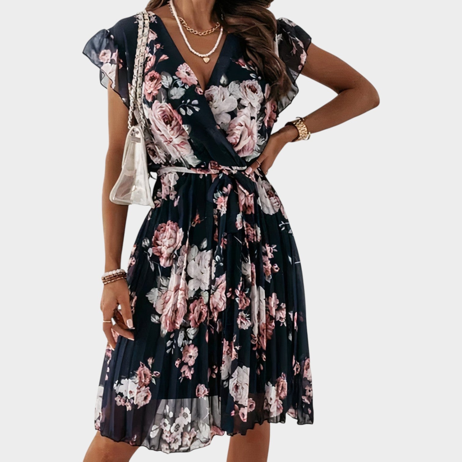 Floral Wrap Summer V-Neck Midi Dress