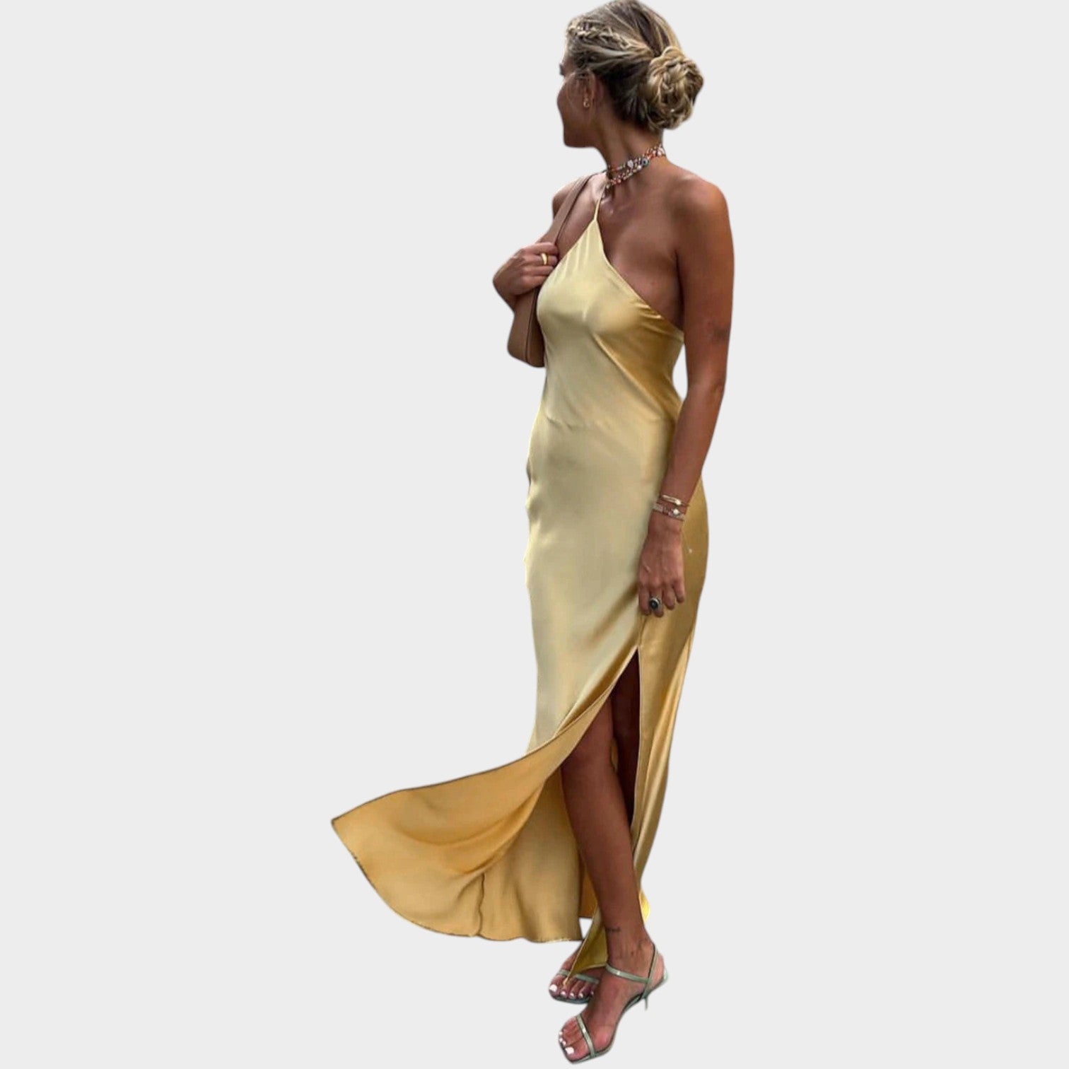 Formal Satin One-Shoulder Elegant Evening Maxi Dress