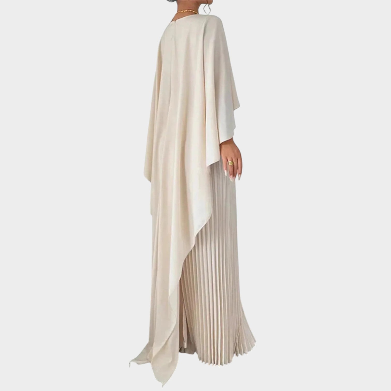 Wedding Guest Pleated Cape Maxi Dress