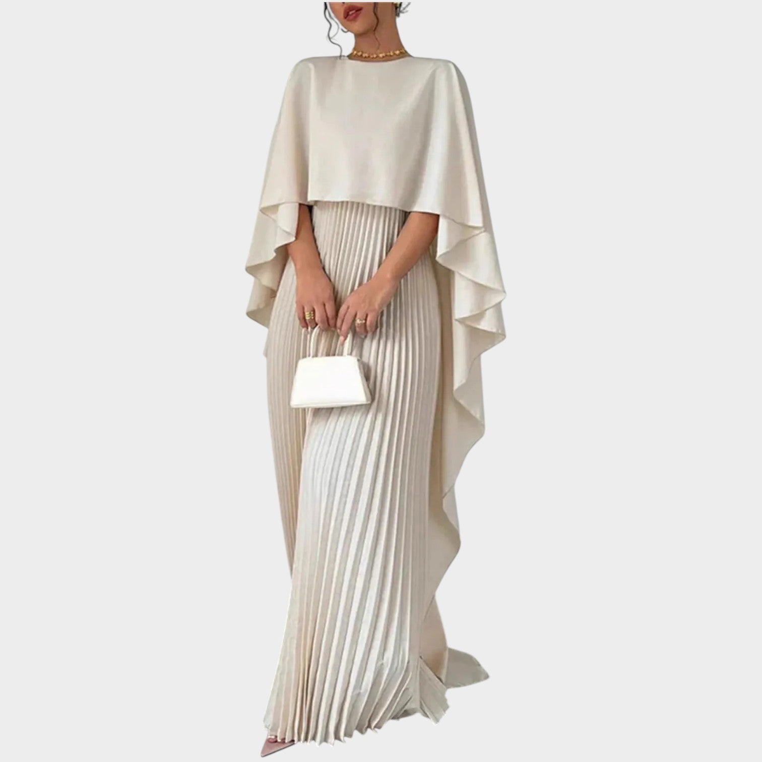 Wedding Guest Pleated Cape Maxi Dress