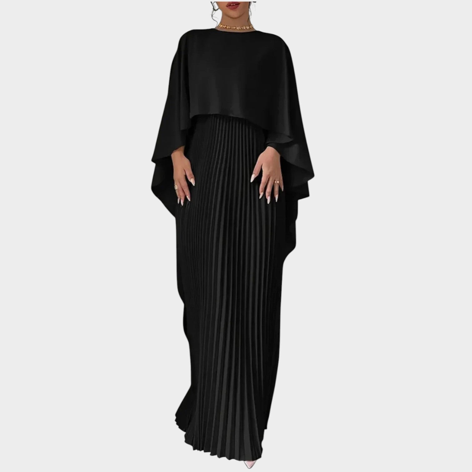 Wedding Guest Pleated Cape Maxi Dress