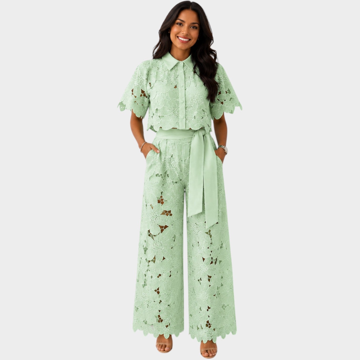 Elegant Floral Lace Two-Piece Set