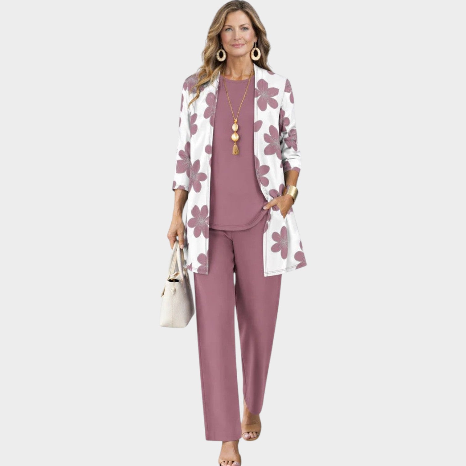 Three Piece Linen Floral Pants Set