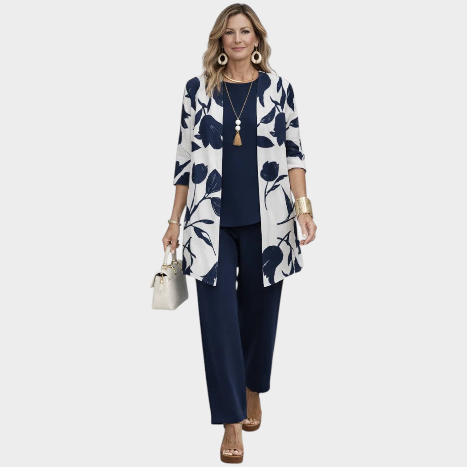 Three Piece Linen Floral Pants Set