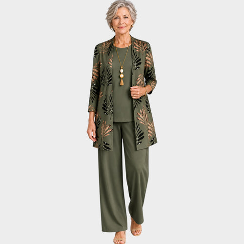 Three Piece Linen Floral Pants Set