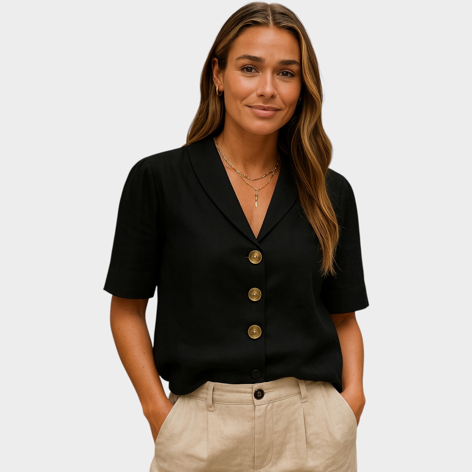 Short Sleeve Button Up Blouse