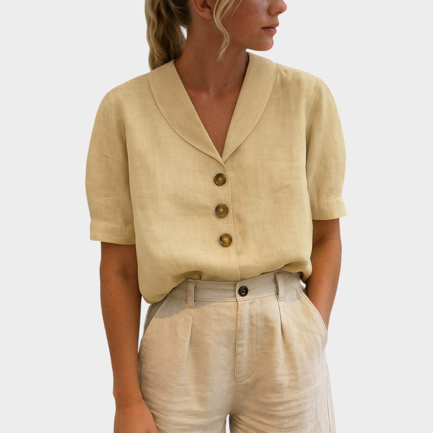 Short Sleeve Button Up Blouse