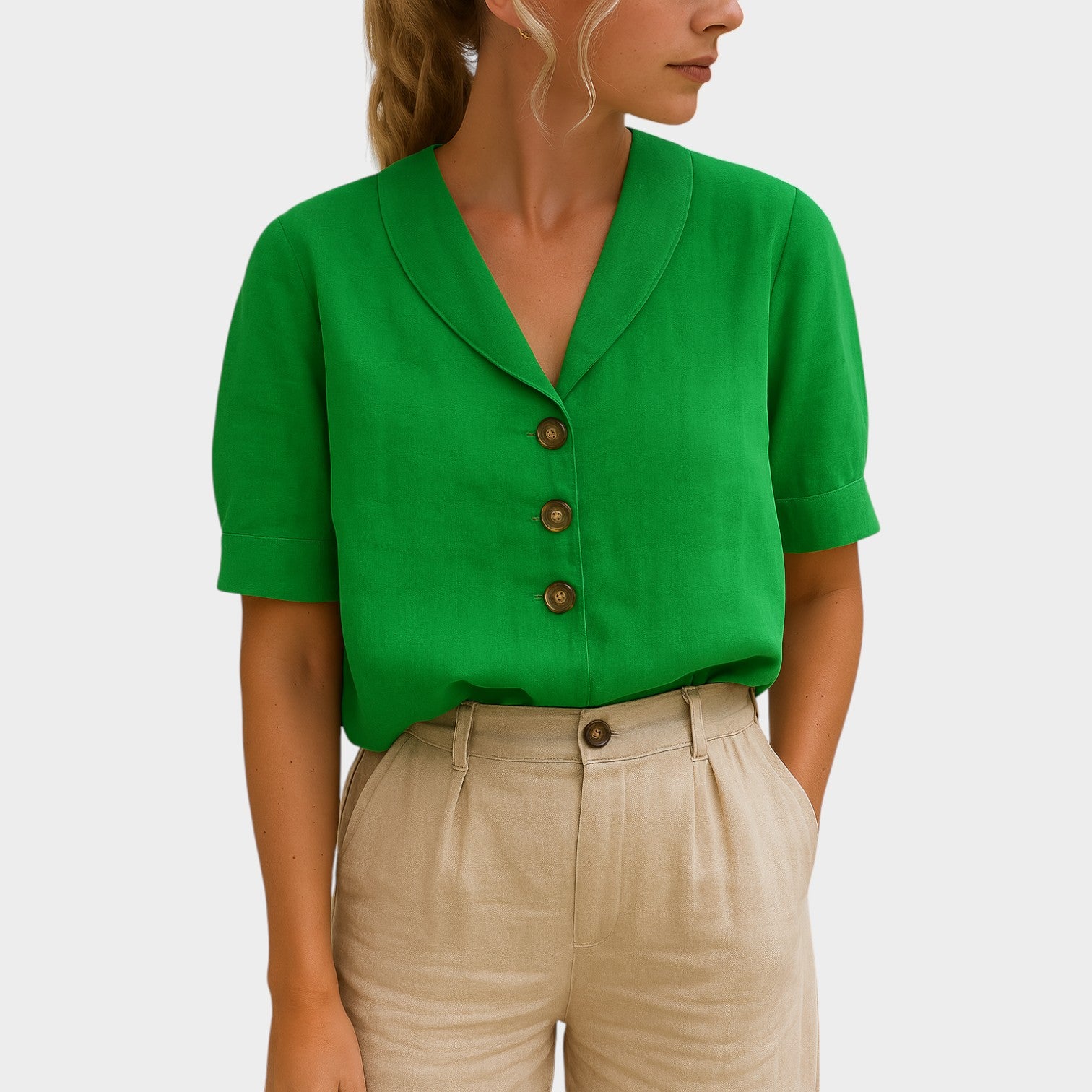 Short Sleeve Button Up Blouse