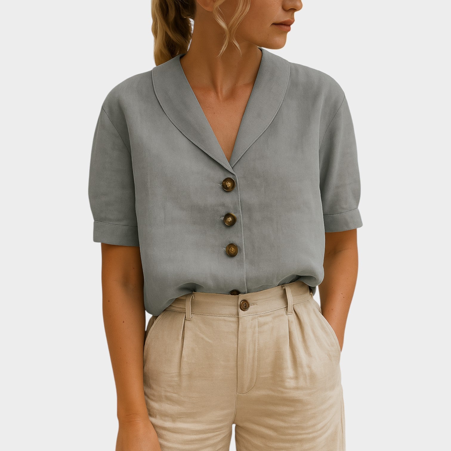 Short Sleeve Button Up Blouse
