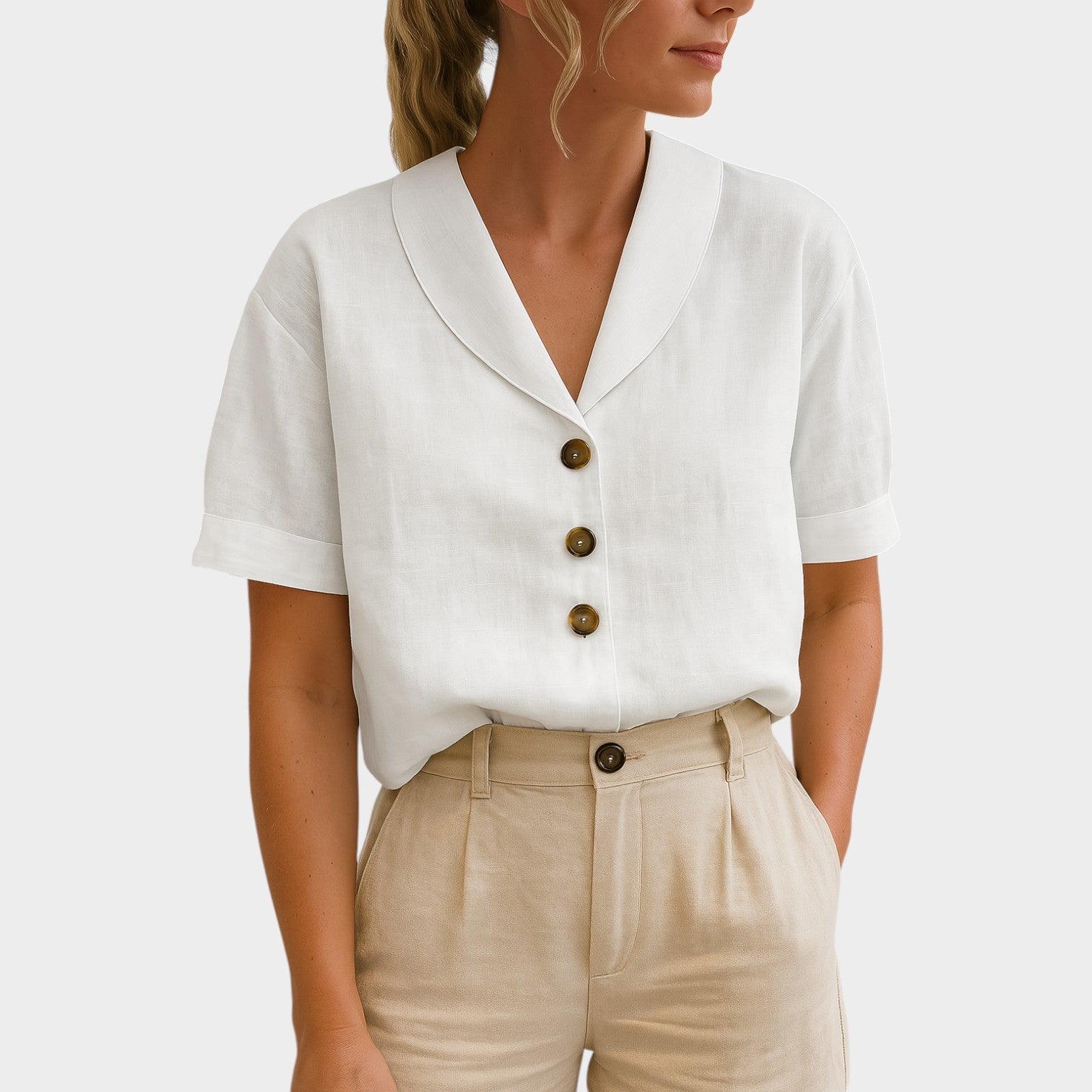 Short Sleeve Button Up Blouse
