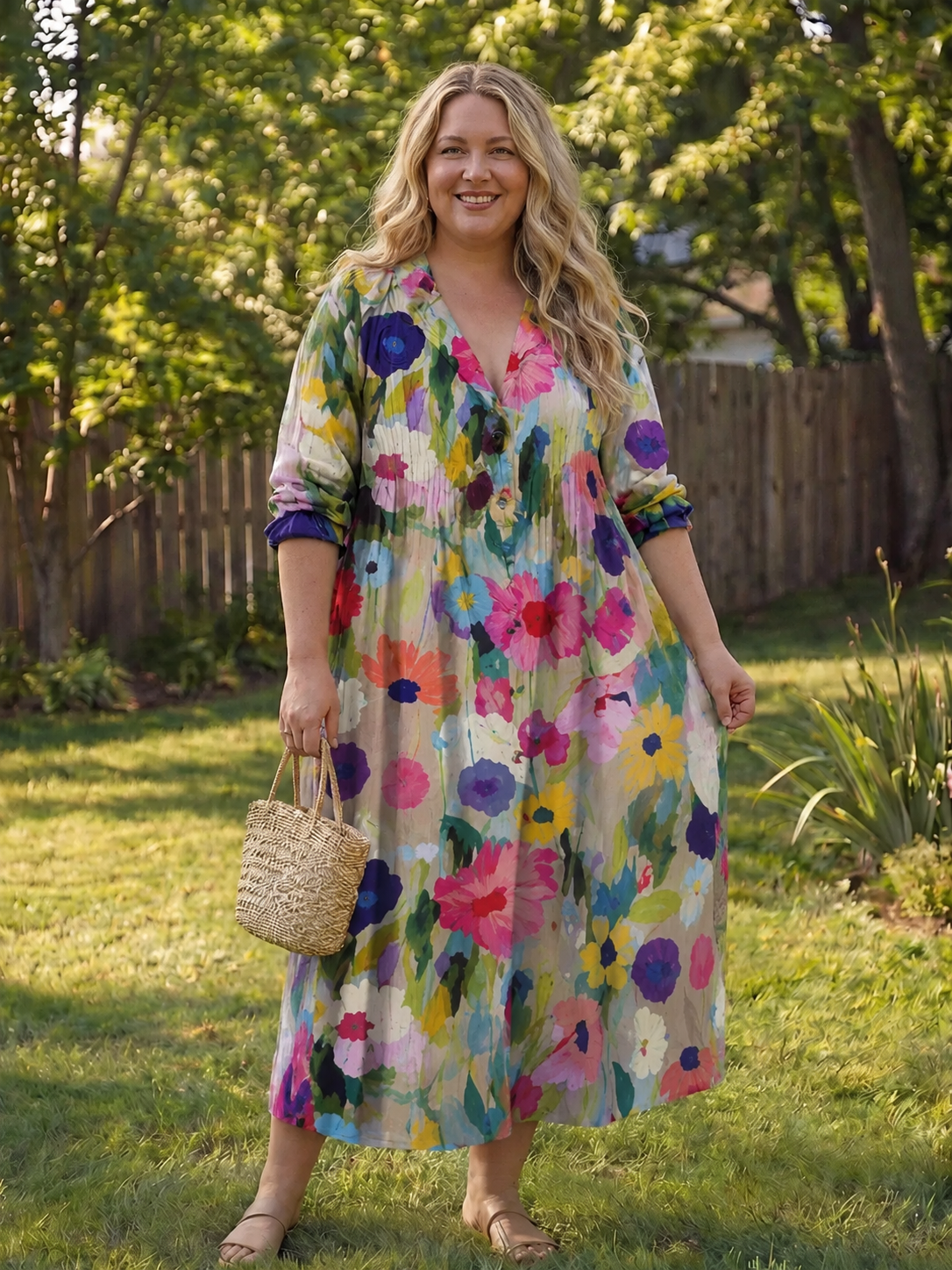 Roselyn | Women's Floral Maxi Dress with Button Front